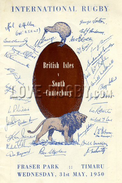 1950 South Canterbury v British Isles  Rugby Programme